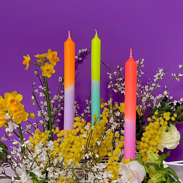 Dip Dye Neon Stabkerzen 3 Set on Pink Stories Stabkerzen Pastel Tulips – drosselbart-design