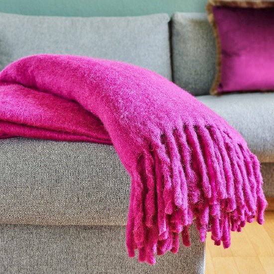 Mohair Wolldecke fuchsia 130x170 cm – Weihnachtsgeschenk & Winterdecke