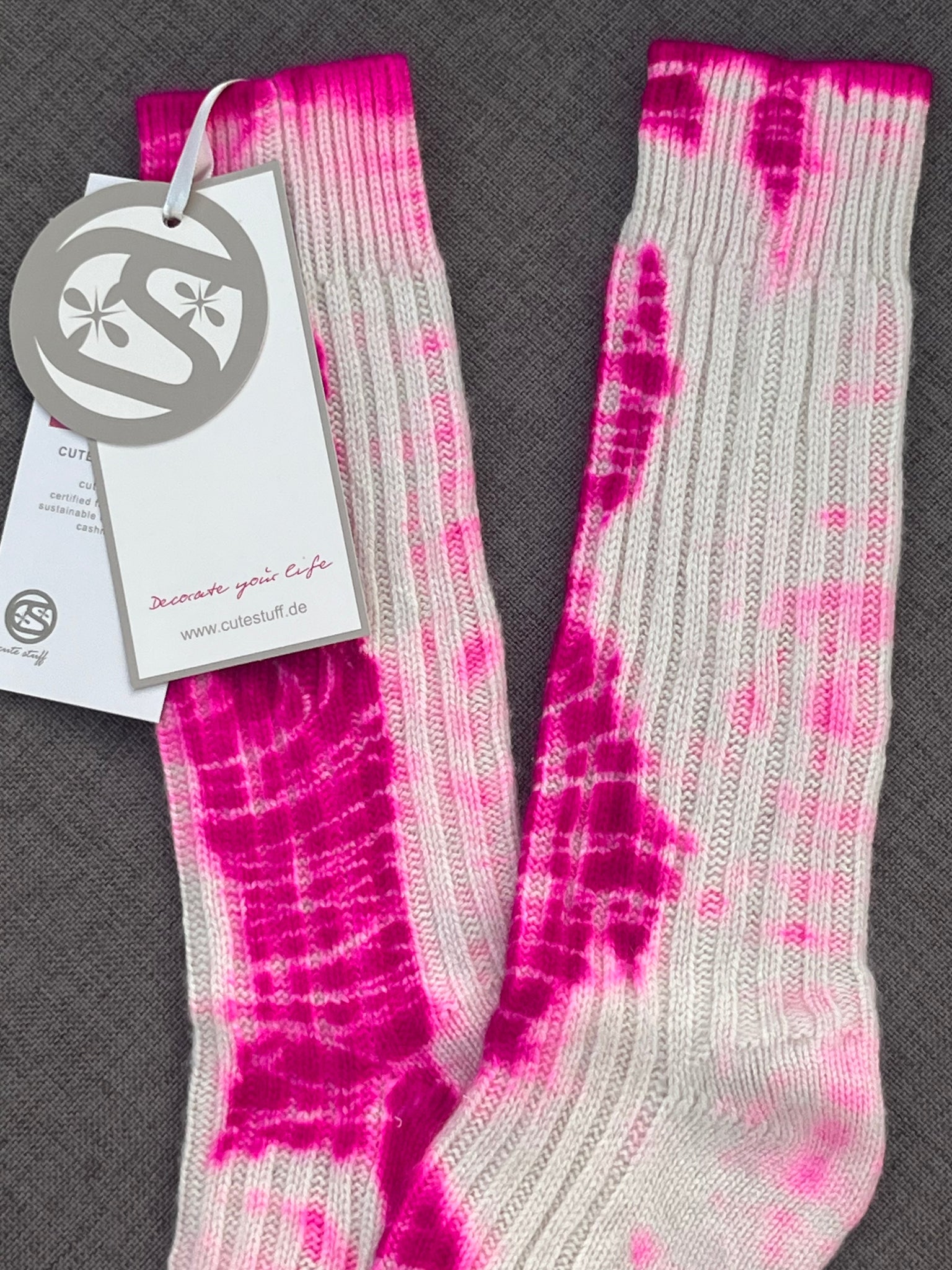 Cashmere Socken Batik-CS mit Batik Muster in Neonpink 39-42