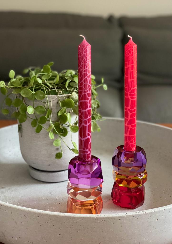 Bunte Kerzenleuchter aus Kristallglas 2er Set