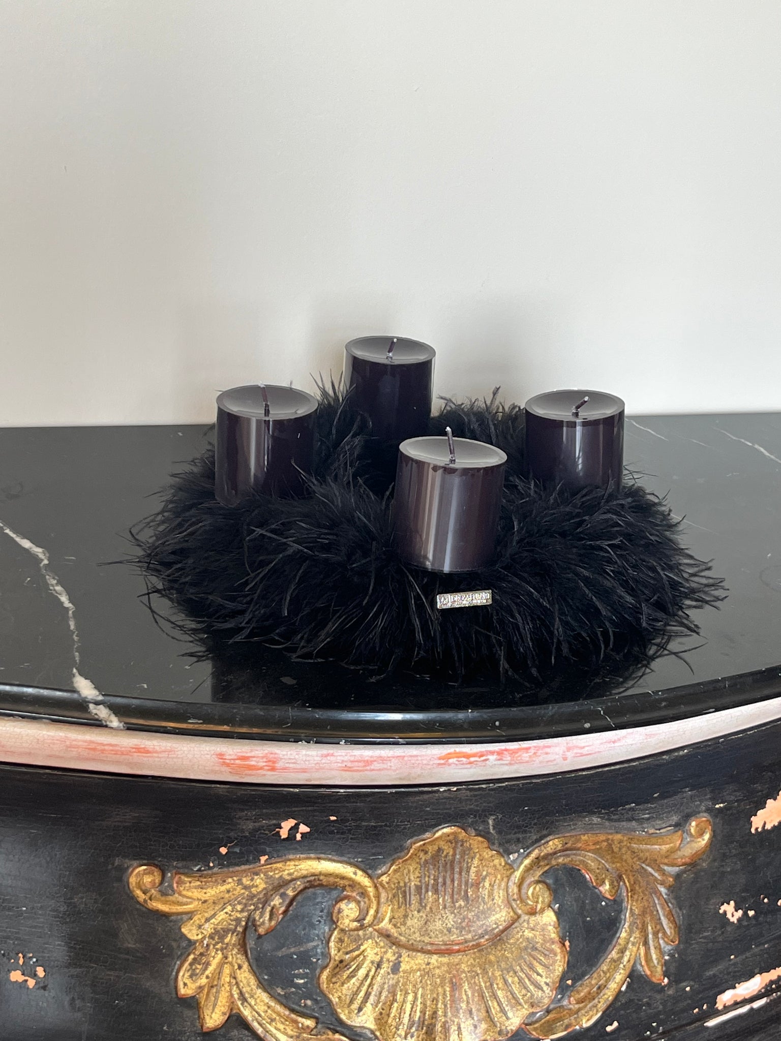 "Royal Couture "  Luxus Kranz  Straußenfedern mit Marabufedern kombiniert Adventskranz  schwarz L