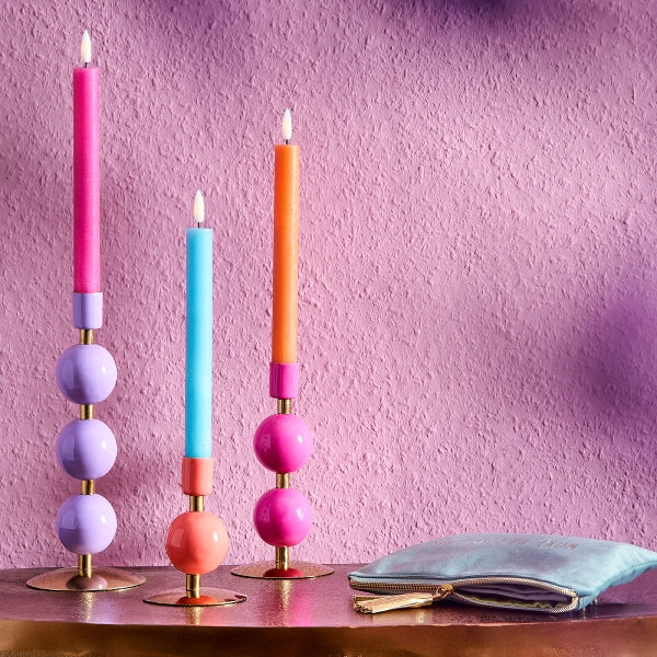Das Leben ist bunt ! 3 moderne bunte Kerzenleuchter aus Metall