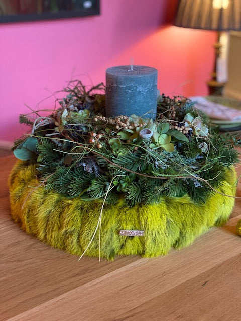 Fellkranz Grinch Grün 40 cm | Echtfell-Adventskranz